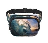Magnifique sac banane pour femme avec imprimé vagues de l'océan pour le quotidien, le voyage, la course à pied, la chasse pour adultes, noir, One Size