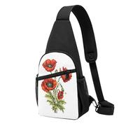 Magnifique sac de poitrine imperméable à l'encre de coquelicot pour la randonnée et les voyages, sangle réglable, design léger avec plusieurs poches., Noir , Taille unique