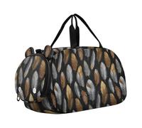 Magnifique sac de sport pour garçon avec motif plumes dorées et argentées avec compartiment à chaussures, sac fourre-tout léger pour voyage, sport, sac de voyage, sac de sport, sac de voyage, sac de