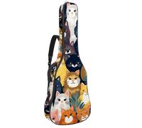 Magnifique sac de transport étanche avec plusieurs poches, convient pour guitare acoustique de 101,6 cm/104,6 cm, chat coloré, multicolore, 42.9x16.9x4.7 in, Sac pour guitare