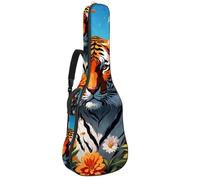 Magnifique sac de transport imperméable pour guitare acoustique, avec compartiment pour accessoires, couche de protection, tigre mignon et fleur, multicolore, 42.9x16.9x4.7 in, Sac pour guitare