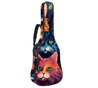 Magnifique sac de transport imperméable pour guitare acoustique, avec plusieurs poches et couche de protection, chat coloré, multicolore, 42.9x16.9x4.7 in, Sac pour guitare