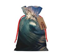 Magnifique sac d'emballage de Noël avec cordon de serrage Motif vagues de l'océan