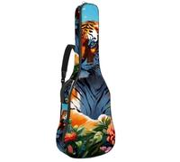 Magnifique sac pour guitare acoustique, 109 x 42,9 x 11,9 cm, sac de transport imperméable avec plusieurs compartiments, tigre mignon et fleur, multicolore, 42.9x16.9x4.7 in, Sac pour guitare