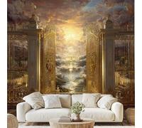 Magnifique Sculptée Paradis Porte Papier Adhesif Gothique Européen Architecture Mural Nuage Surréaliste Papier Peint 3D Effet 500x280 cm pour Salle de Bain Salon Chambre