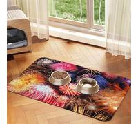 Magnifique tapis d'alimentation en cuir absorbant motif feux d'artifice pour chiens, chats, animaux domestiques, 60 x 40 cm