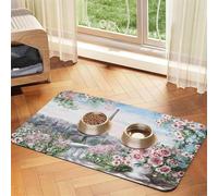 Magnifique tapis d'alimentation pour animal domestique Motif Tour Eiffel Paris avec dessus en polyuréthane absorbant l'eau et base en caoutchouc - Tapis de nourriture antidérapant pour chiens, chats