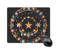 Magnifique tapis de souris motif étoiles et lune avec bords cousus, tapis de souris de qualité supérieure, tissu lavable, tapis de souris en caoutchouc antidérapant, design parfait pour les jeux