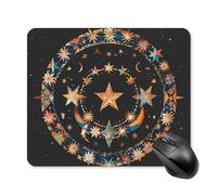 Magnifique tapis de souris motif étoiles et lune avec bords cousus, tapis de souris de qualité supérieure, tissu lavable, tapis de souris en caoutchouc antidérapant, design parfait pour les jeux