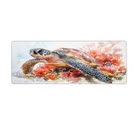 Magnifique tapis de souris tortue, fleur de l'océan avec base en caoutchouc antidérapant étendue avec bords cousus, grand tapis de souris pour jeux vidéo, ordinateur de bureau, 11,8 x 31,5 cm