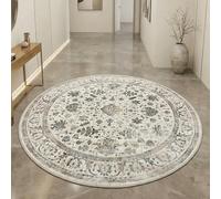 Magnifique Tapis d'Orient - design décoré de fleurs - en crème, 200 cm rond