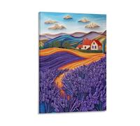 Magnifique toile murale colorée avec champ de fleurs et cabane de fleurs - Impression sur toile - Décoration d'intérieur : salon, chambre à coucher - 60 x 90 cm