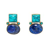 Magnifiques boucles d'oreilles à tige en plaqué or 18 carats, turquoise et lapis lazuli