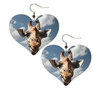 Magnifiques boucles d'oreilles en cuir avec girafe pour femme - Boucles d'oreilles pendantes légères en forme de cœur - Bijoux cadeaux, One Size, Pas de gemme