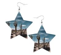 Magnifiques boucles d'oreilles en cuir avec imprimé cactus en forme d'étoile, accessoires légers et élégants pour les fêtes, les danses et la vie quotidienne.