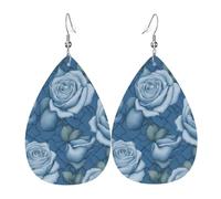 Magnifiques boucles d'oreilles en cuir avec roses sur fond bleu, accessoires pour femme, adaptées pour un usage quotidien, les trajets et les voyages.