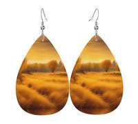 Magnifiques boucles d'oreilles en cuir imprimé tournesols - Boucles d'oreilles pendantes - Bijoux légers en forme de larme - Pendentifs pour fête costumée, taille unique, Cuir