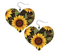 Magnifiques boucles d'oreilles en cuir tournesol pour femme - Boucles d'oreilles pendantes légères en forme de cœur - Bijoux cadeaux