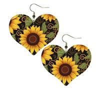Magnifiques boucles d'oreilles en cuir tournesol pour femme - Boucles d'oreilles pendantes légères en forme de cœur - Bijoux cadeaux, One Size, Pas de gemme