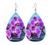 Magnifiques boucles d'oreilles orchidées pour femme en cuir en forme de larme - Boucles d'oreilles pendantes double face légères - Accessoires d'oreille pour femme - Bijoux tendance - Cadeau