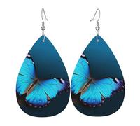 Magnifiques boucles d'oreilles papillon bleu pour femme en cuir en forme de larme - Boucles d'oreilles pendantes double face légères pour femme - Accessoires d'oreille tendance - Cadeau d'anniversaire