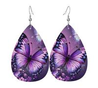 Magnifiques boucles d'oreilles papillon violet pour femme en cuir en forme de goutte d'eau double face pendantes légères accessoires d'oreille bijoux tendance cadeau d'anniversaire