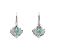 Magnifiques boucles d'oreilles pendantes en argent sterling 925 avec turquoise bleue naturelle et feuille cadeau, 4mm, Argent sterling, Turquoise