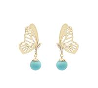 Magnifiques boucles d'oreilles pendantes en argent sterling 925 avec turquoise bleue naturelle et papillon, 8mm, Argent sterling, Turquoise