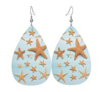 Magnifiques boucles d'oreilles pendantes en cuir avec étoiles de mer imprimées, bijoux réversibles avec crochets plaqués argent