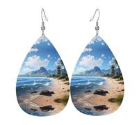 Magnifiques boucles d'oreilles pendantes en cuir avec imprimé hawaïen en forme de larme - Élégantes et légères - Pour femmes et filles - Taille unique - Cuir - Sans pierre précieuse