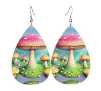 Magnifiques boucles d'oreilles pendantes en cuir avec motif de petits champignons en forme de larme - Élégantes et légères - Pour femmes et filles - Taille unique - Cuir - Sans pierre précieuse