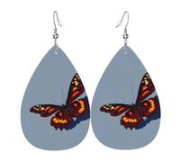 Magnifiques boucles d'oreilles pendantes en cuir imprimé papillons réversibles avec crochets plaqués argent