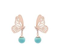 Magnifiques boucles d'oreilles pendantes en forme de papillon en argent sterling 925 avec turquoise bleue naturelle, 8mm, Argent sterling, Turquoise