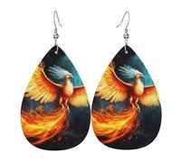Magnifiques boucles d'oreilles phénix pour femme en cuir en forme de larme - Boucles d'oreilles pendantes double face - Légères - Accessoires d'oreille pour femme - Bijoux tendance - Cadeau