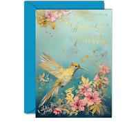 Magnifiques cartes d'anniversaire dorées pour 90e anniversaire pour homme et femme - Merveilleux oiseaux dorés colibri - Jolie carte d'anniversaire traditionnelle élégante pour femme de 90 ans, homme,