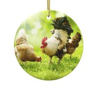 Magnifiques décorations rondes en céramique à suspendre pour sapin de Noël Motif poule coq