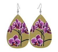 Magnifiques paires de boucles d'oreilles en cuir avec orchidées en forme de goutte d'eau pour femme - Légères.