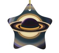 Magnifiques pendentifs de Noël en céramique en forme d'étoile de Saturne, tous avec trous perforés et cordes métalliques dorées pour une suspension facile