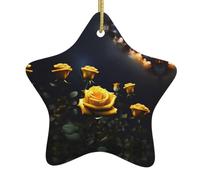 Magnifiques pendentifs en forme d'étoile de Noël en céramique avec roses jaunes, adaptés pour les centres commerciaux, les maisons et autres lieux de Noël.