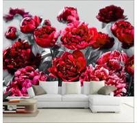 Magnifiques Pivoines Et Roses Rouges En Trois Dimensions Papier Peint 3D Installation Facile Intissé Tapisserie Bureau Salon Canapé Chambre Décoration Murale-400cm×280cm