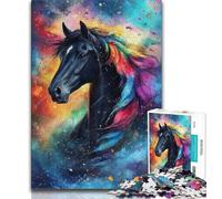Magnifiques Puzzles de Chevaux Noirs pour Adolescents, 1000 pièces, Jeu de réflexion, décoration Murale, Cadeaux d'anniversaire et de Noël Uniques (38x26cm)