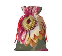 Magnifiques sacs de Noël réutilisables avec cordon de serrage imprimé floral pour emballage cadeau de Noël, ruban de Noël rouge, taille M