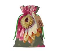 Magnifiques sacs de Noël réutilisables avec cordon de serrage imprimé floral pour emballage cadeau de Noël, ruban de Noël vert, taille M