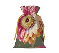 Magnifiques sacs de Noël réutilisables avec cordon de serrage imprimé floral pour fête de Noël, ruban jaune, taille M