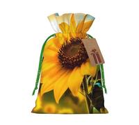 Magnifiques sacs de Noël réutilisables avec cordon de serrage imprimé tournesol pour emballage cadeau de Noël, ruban de Noël vert, taille S