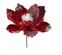 Magnolia artificiel décoratif avec pétales floqués en velours, réalistes et légers, adaptés pour la décoration florale de Noël et les accents d'intérieur saisonniers (rouge)