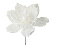 Magnolia artificiel décoratif avec pétales floqués en velours, réalistes et légers, adaptés pour la décoration florale de Noël et les accents d'intérieur saisonniers (blanc)