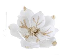 Magnolia artificielles de Noël, décoration florale en velours floqué avec pétales en tissu de luxe pour une décoration saisonnière élégante (blanc)
