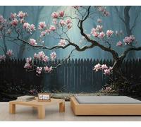Magnolia Fleurs Arbre Mural Papier Peint Forêt Noire Papier Peint Accent Woodland Enfants pour Chambre Salon Canapé Fond TV Poster Décor 500 x 350 cm