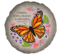 Magnolia Garden Pierre de jardin 25,4 cm 2 Corinthiens 5:17 Monarque Papillon - Nouvelle Création Scripture Résine Carreaux de Jardin - Accent Floral Religieux Extérieur